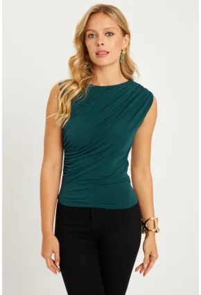 Kadın Zümrüt Yeşil Büzgülü Bluz YZ625