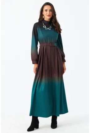 Kadın Zümrüt Yeşil Kemerli Maxi Elbise MHAD4974