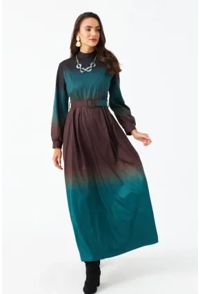 Kadın Zümrüt Yeşil Kemerli Maxi Elbise MHAD4974