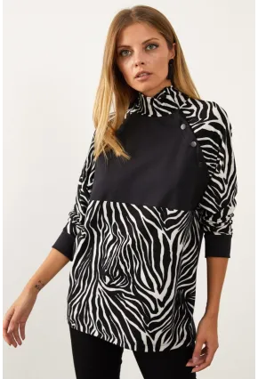 Siyah-Beyaz Bloklu Sweatshirt MEY1084