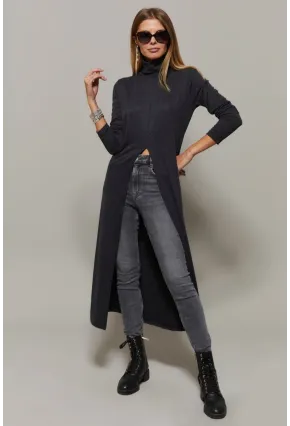 Antrasit Balıkçı Yaka Uzun Yırtmaçlı Tunik MEY1150