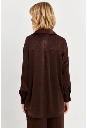 Kadın Acı-Kahve Saten Gömlek MCAR1127