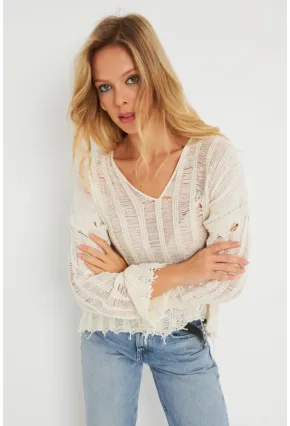 Kadın Ajurlu Triko Bluz Taş YZ618