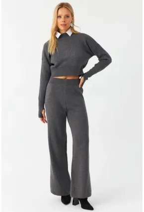 Kadın Antrasit Alt Üst Triko Takım ELT163