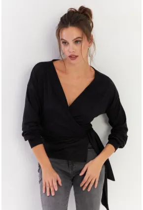 Kadın Antrasit Bağlamalı Kruvaze Bluz EY2933