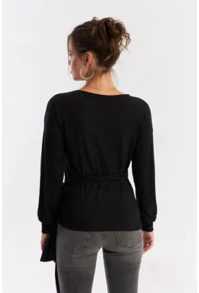 Kadın Antrasit Bağlamalı Kruvaze Bluz EY2933