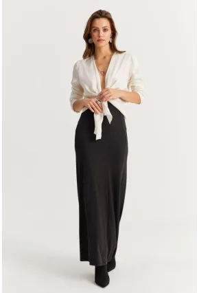 Kadın Antrasit Beli Lastikli Evoze Maxi Etek EY2923