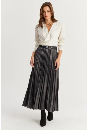 Kadın Antrasit Beli Lastikli Pilise Etek MGÇ190