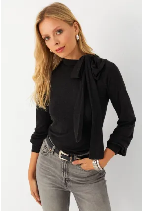 Kadın Antrasıt Boyun Bağlamalı Bluz MEY2993