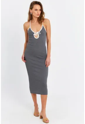 Kadın Antrasit Çapraz Askılı Midi Elbise OR2452