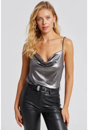 Kadın Antrasit Degaje Yaka Lurex Bluz LPP1250