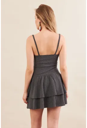 Kadın Antrasit Fırfırlı Mini Elbise MOD7593