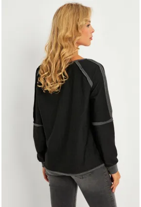 Kadın Antrasit Kayık Yaka Ters Dikişli Sweatshirt TF10