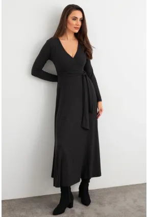 Kadın Antrasit Kruvaze Bağlamalı Midi Elbise EY3020