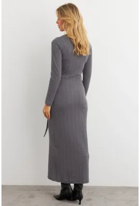 Kadın Antrasit Kruvaze Maxi Elbise MTF31