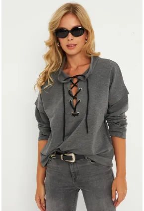 Kadın Antrasit Kuşgözlü Sweatshirt TF04