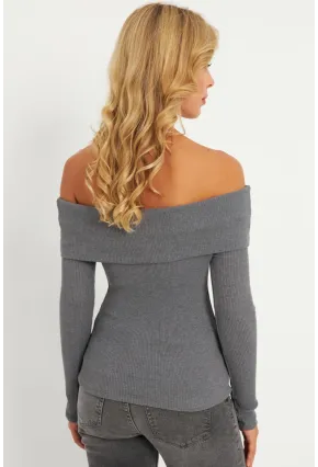 Kadın Antrasit Madonna Yaka Kaşkorse Bluz XL2210