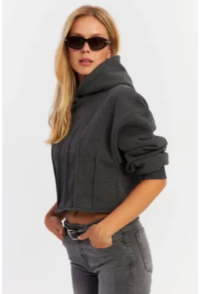 Kadın Antrasit Nervüllü Üç İplik Sweatshirt TF13