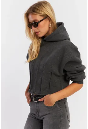 Kadın Antrasit Nervüllü Üç İplik Sweatshirt TF13