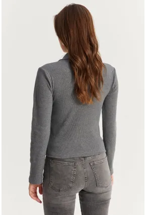 Kadın Antrasit Polo Yaka Kaşkorse Bluz LON3006