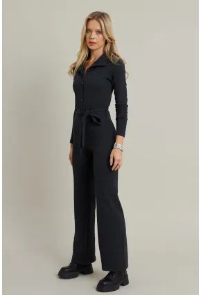 Kadın Antrasit Polo Yaka Kemerli Tulum YLE1099