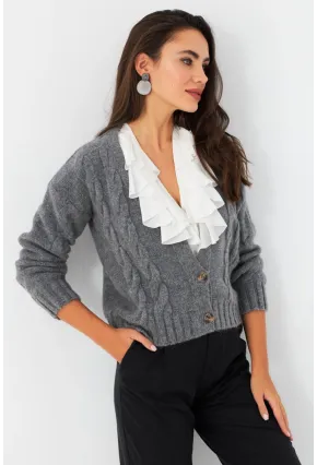 Kadın Antrasit Saç Örgülü Hırka YV295