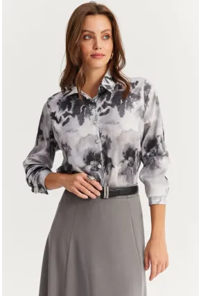 Kadın Antrasit Taş Düğmeli Desenli Gömlek MLVF9