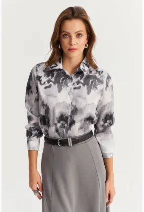 Kadın Antrasit Taş Düğmeli Desenli Gömlek MLVF9