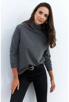 Kadın Antrasit Yakası Fermuarlı Sweatshirt TF11