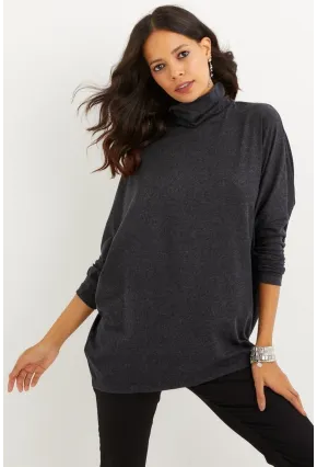 Kadın Antrasit Yarasa Kol Balıkçı Bluz MEY1049