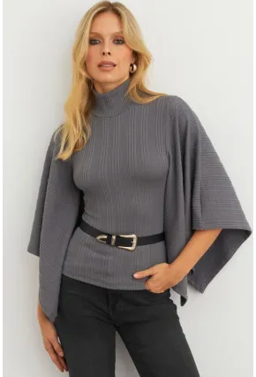 Kadın Antrasit Yarasa Kol Balıkçı Bluz MTF32