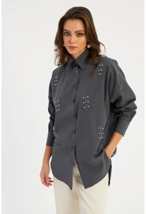 Kadın Antrasit Zımbalı Gömlek MASF1
