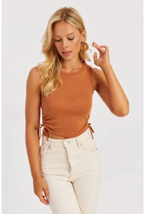 Kadın Badem Yanları Bağcıklı Kolsuz Bluz MK05