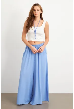 Kadın Bebe Mavi Beli Lastikli Cepli Palazzo Pantolon Sİ1155
