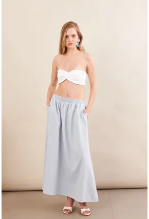 Kadın Bebe Mavi Keten Cepli Midi Etek RSP4440