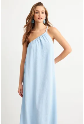 Kadın Bebe Mavi Tek Omuz Maxi Elbise İRE1012