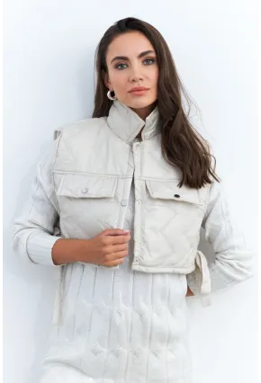 Kadın Bej Crop Yelek İS808