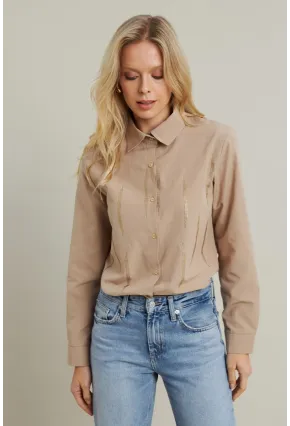 Kadın Bej Taşlı Gömlek MZER412