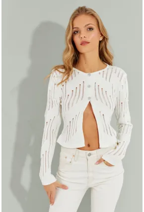 Kadın Beyaz Ajurlu Kısa Hırka SF2511