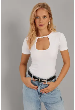 Kadın Beyaz Aksesuarlı Bluz EY2734