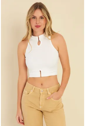 Kadın Beyaz Aksesuarlı Crop Bluz CG340