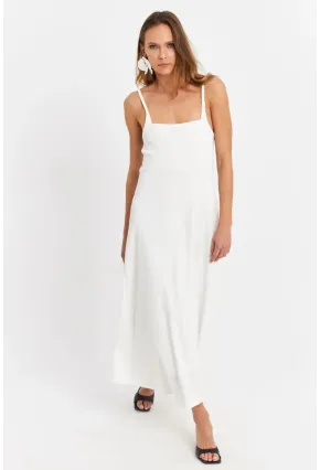 Kadın Beyaz Askılı Bürümcük Midi Elbise EY3057