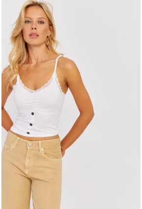 Kadın Beyaz Askılı Dantelli Bluz MK03-90