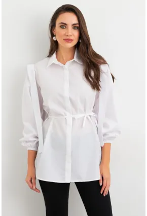 Kadın Beyaz Bağlama Detaylı Basic Gömlek MASF185