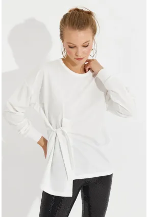 Kadın Beyaz Bağlamalı Sweatshirt Yİ2493