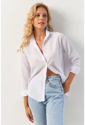 Kadın Beyaz Basic Gömlek HNT02