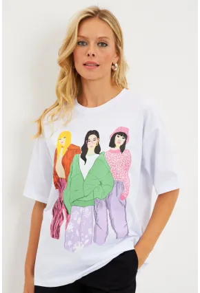 Kadın Beyaz Baskılı T-Shirt DY1329