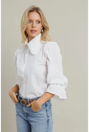 Kadın Beyaz Bebe Yaka Dantelli Gömlek MQS1839