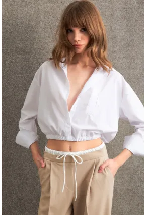 Kadın Beyaz Beli Lastikli Gömlek ELT3835