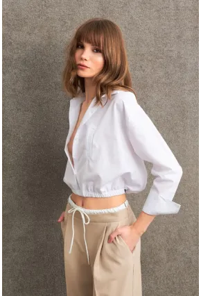 Kadın Beyaz Beli Lastikli Gömlek ELT3835